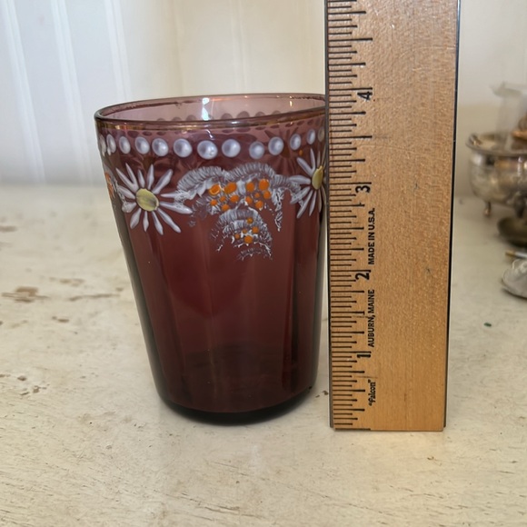 Victorian 1890s antique purple amethyst painted glass cup or drinking glass 4” - Picture 6 of 7